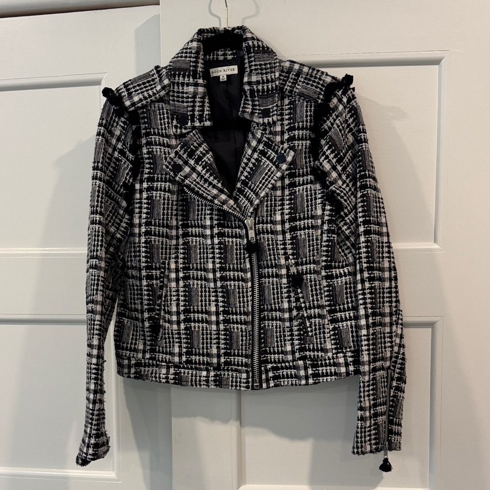 Moon River Black and White Plaid Blazer Size Medium